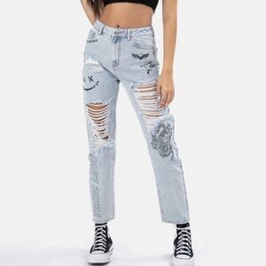 Adika Toxic Love High Rise Graphic Jeans Light Wash Blue Size Small